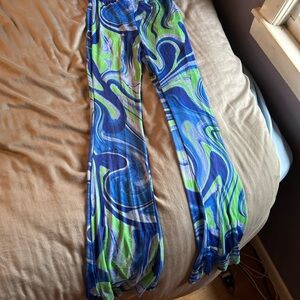 Black Bead Blue and Green Swirl Pants